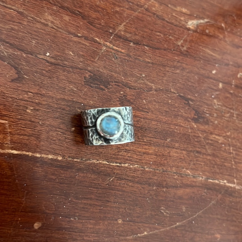 Wide band Laborite Sterling silver ring